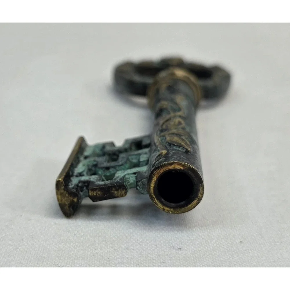 Vintage Skeleton Key Corkscrew Bottle Opener Verdigris Rose Embossed Bar Tool
